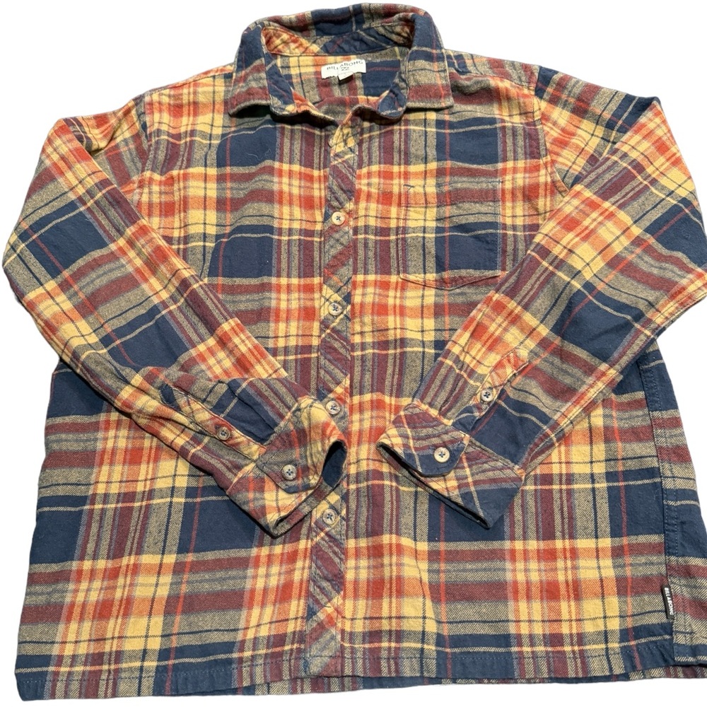 Billabong Mens Plaid Flannel Shirt Long Sleeve Button Down Navy Orange‎ Pb2